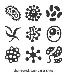 Bacteria and Virus Icons Set on White Background. Vector