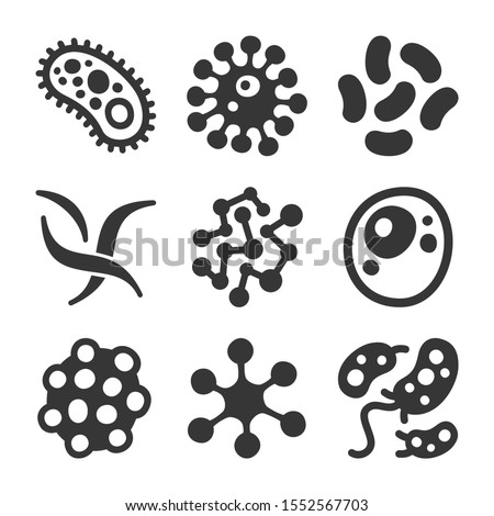 Bacteria and Virus Icons Set on White Background. Vector