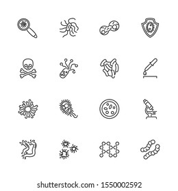 Bacteria, Virus, Micro Organism outline icons set - Black symbol on white background. Coronavirus, Virus Simple Illustration Symbol - lined simplicity Sign. Flat Vector thin line Icon - editable strok