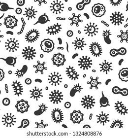 Bacteria and Virus Microbe Seamless Pattern. Vector Background