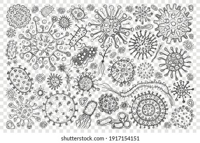 Bacteria virus molecule doodle set