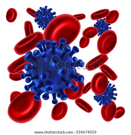 Bacteria or virus and red blood cells medical illustration