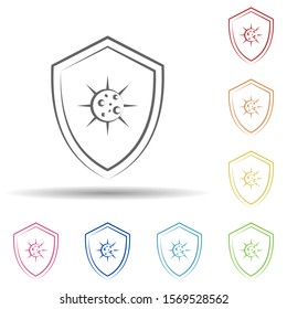 Bacteria, virus, shield in multi color style icon. Simple thin line, outline vector of biology icons for ui and ux, website or mobile application