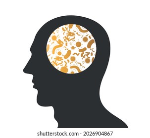 Bacteria and virus symbols inside the human brain. health concept background, vector.
