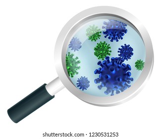 Bacteria or virus under a magnifying glass concept illustration