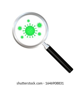 Bacteria and virus under the magnifying glass. Vector stock illustration.