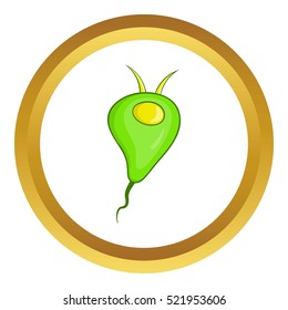 Bacteria or virus vector icon in golden circle, cartoon style isolated on white background