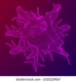 Bacteria virus wireframe mesh model,vector illustration microbe. Bacteria virus or germs microorganism cells under microscope.
