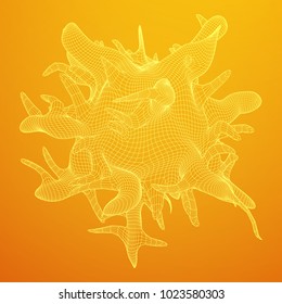 Bacteria virus wireframe mesh model,vector illustration microbe. Bacteria virus or germs microorganism cells under microscope.