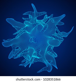 Bacteria virus wireframe mesh model,vector illustration microbe. Bacteria virus or germs microorganism cells under microscope.