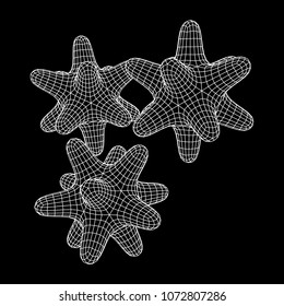 Bacteria virus wireframe mesh model,vector illustration microbe. Bacteria virus or germs microorganism cells under microscope.