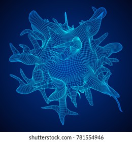 Bacteria virus wireframe mesh model,vector illustration microbe. Bacteria virus or germs microorganism cells under microscope.