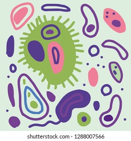 Bacteria and viruses. Flat vector bacteria, viruses, fungi. Vector cartoon style illustration