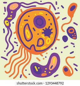 Bacteria and viruses. Flat vector bacteria, viruses, fungi. Vector cartoon style illustration