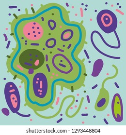 Bacteria and viruses. Flat vector bacteria, viruses, fungi. Vector cartoon style illustration
