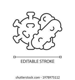 Bacteria and viruses linear icon. Viral infection cells that spread dangerous diseases. Thin line customizable illustration. Contour symbol. Vector isolated outline drawing. Editable stroke