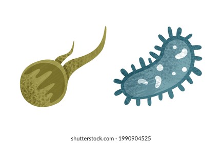 Conjunto de bacterias y virus, microorganismos coloridos Ilustración de vectores de dibujos animados