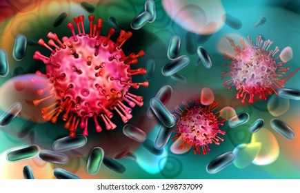 Bacteria and viruses in turquoise background
