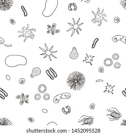 Bacteria and viruses. Vector illustration. Seamless pattern background