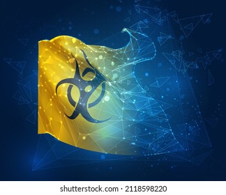 bacterial danger on a yellow vector flag, virtual abstract 3D object from triangular polygons on a blue background
