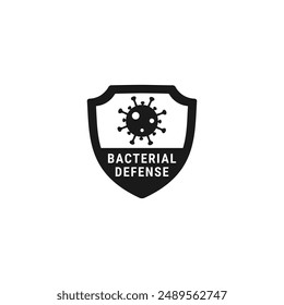 Bacterial defense label or Anti bacterial label vector isolated. Bacterial defense label for product packaging design element. Antibacterial icon vector for design element.