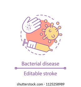 Bacterial disease concept icon. Viral infection idea thin line illustration. Bacterias. Vector isolated outline drawing. Editable stroke