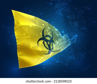 bacterial hazard , vector 3d flag on blue background with hud interfaces