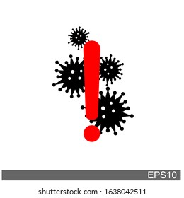 bacterial, microbial icon with a red exclamation mark.vector illutration