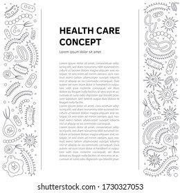 Bacterial microorganism template. Bacteria and germs colorful set, micro-organisms disease-causing objects, cell cancer, bacteria, viruses, fungi, protozoa.Vector flat style cartoon illustration icon