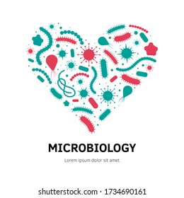 Bacterial microorganism template. Bacteria and germs colorful set, micro-organisms disease-causing objects, cell cancer, bacteria, viruses, fungi, protozoa.Vector flat style cartoon illustration icon