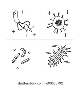 Bacterial microorganism variety isolated on white background. Stock vector illustration of different germs, primitive organisms.