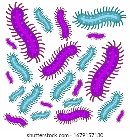 Microorganismos bacterianos, bacterias, virus. Ilustración vectorial, dibujo plano, icono de ilustración.