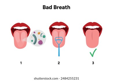 Bacteriano en la boca con limpiador de lengua