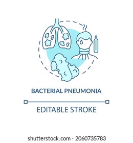 Bacterial Pneumonia Blue Concept Icon. Pulmonary Inflammation Type Abstract Idea Thin Line Illustration. Contagious Disease. Lasting High Fever. Vector Isolated Outline Color Drawing. Editable Stroke