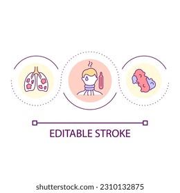 Icono de concepto de neumonía bacteriana contagiosa. Enfermedad pulmonar infecciosa. Ilustración de línea delgada de idea abstracta de tratamiento. Dibujo de contorno aislado. Trazo editable. Tipo de letra arial utilizado