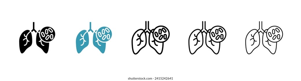 Juego de iconos vectores de neumonía bacteriana. Símbolo vector de enfermedad pulmonar e infecciosa para el diseño de la interfaz de usuario.