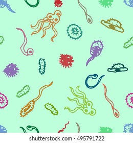 bacterial seamless pattern over green background