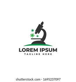 Bacterial Virus Research with Microscope Logo Vector Icon Illustration