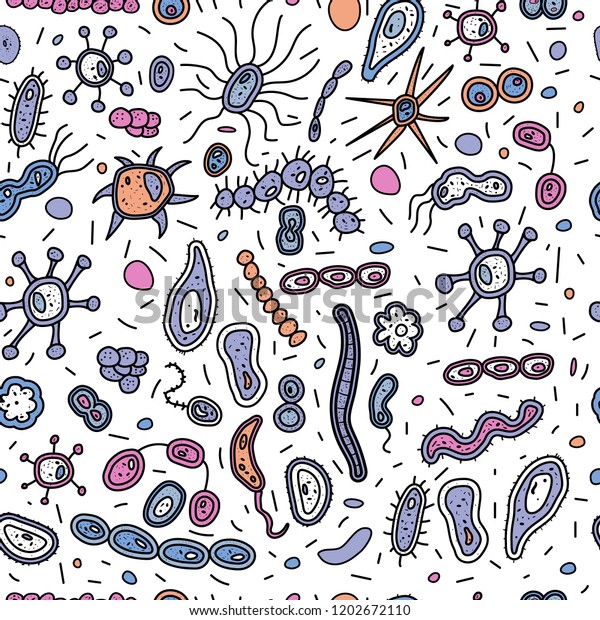 Bacterias Cells Seamless Pattern Microorganism Collection Stock Vector ...