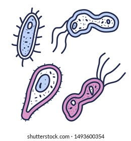 Bacterias cells set. Vector illustration in doodle style.