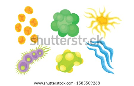 Bacterias and Germs Collection, Different Types of Colorful Microbes, Viruses, Protozoans Vector Illustration