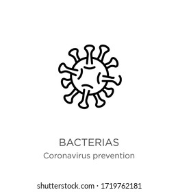 Bacterias icon. Thin linear bacterias outline icon isolated on white background from Coronavirus Prevention collection. Modern line vector sign, symbol, stroke for web and mobile