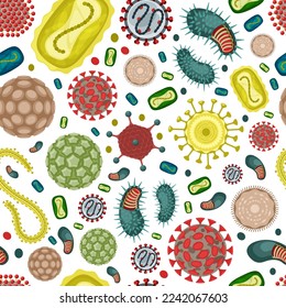 bacterias pattern. human bacterium microbiology concept collection. Vector seamless background