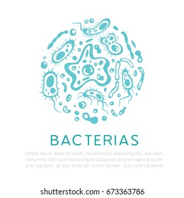 Bacterias, viruses and different kind of microorganisms. Vector banner.