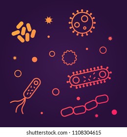 Bacterias  and viruses icons. Vector illustration on dark background