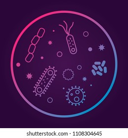 Bacterias  and viruses icons. Vector illustration on dark background