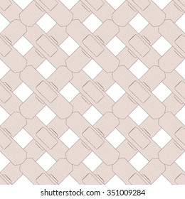Bactericidal plaster Seamless pattern. Doodle sketch. Black and white drawing. Isolated on white. Hand Drawn. The subject of first aid. From first aid kits. Vector illustration.