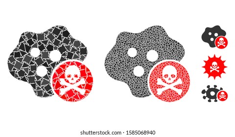 Bactericidal toxin icon mosaic of trembly pieces in various sizes and color tints, based on bactericidal toxin icon. Vector humpy dots are combined into mosaic.