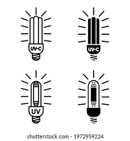 Bactericidal UV Lamp. Medical Antimicrobial Device For Home, Clinic, Hospital. Efficient Light Bulb. Ultraviolet Light Double Sterilization Of Air And Surfaces. UV-C Sterilizer. Vector Icons