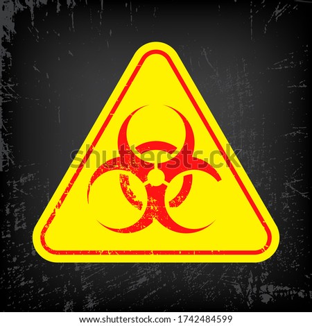 Bacteriological hazard red sign on yellow triangle. Bio Toxic rubber sign. Concept of  Bacteriological hazard  on gray grunge background for your web site design, logo, app. EPS 10.